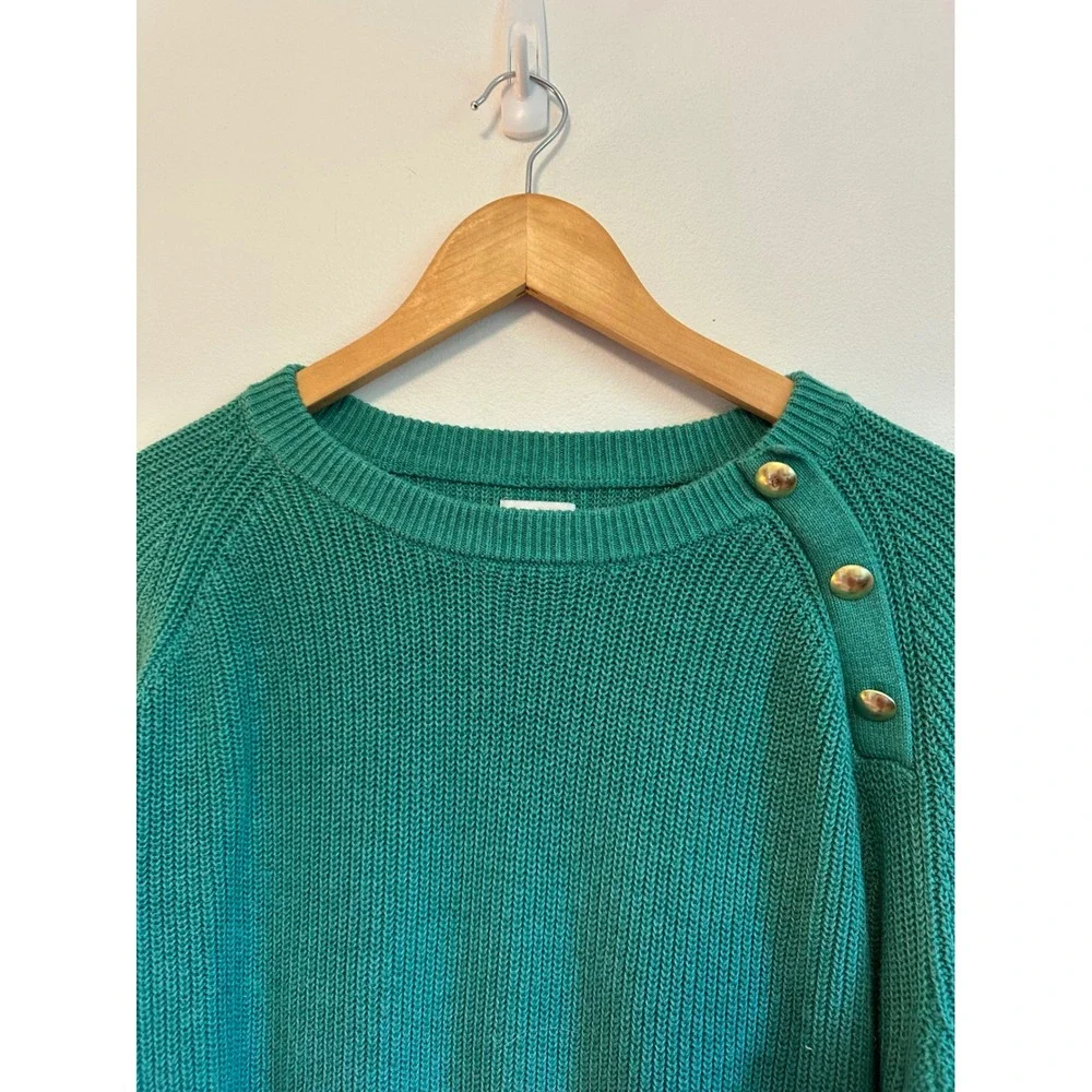 J.Crew Gold Button Raglan Crewneck Sweater in Green | Size XL